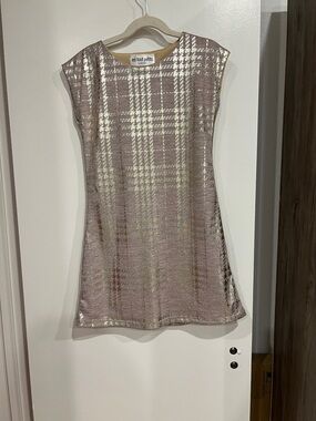 Les Tout Petits Metallic Pink Plaid Mini Dress